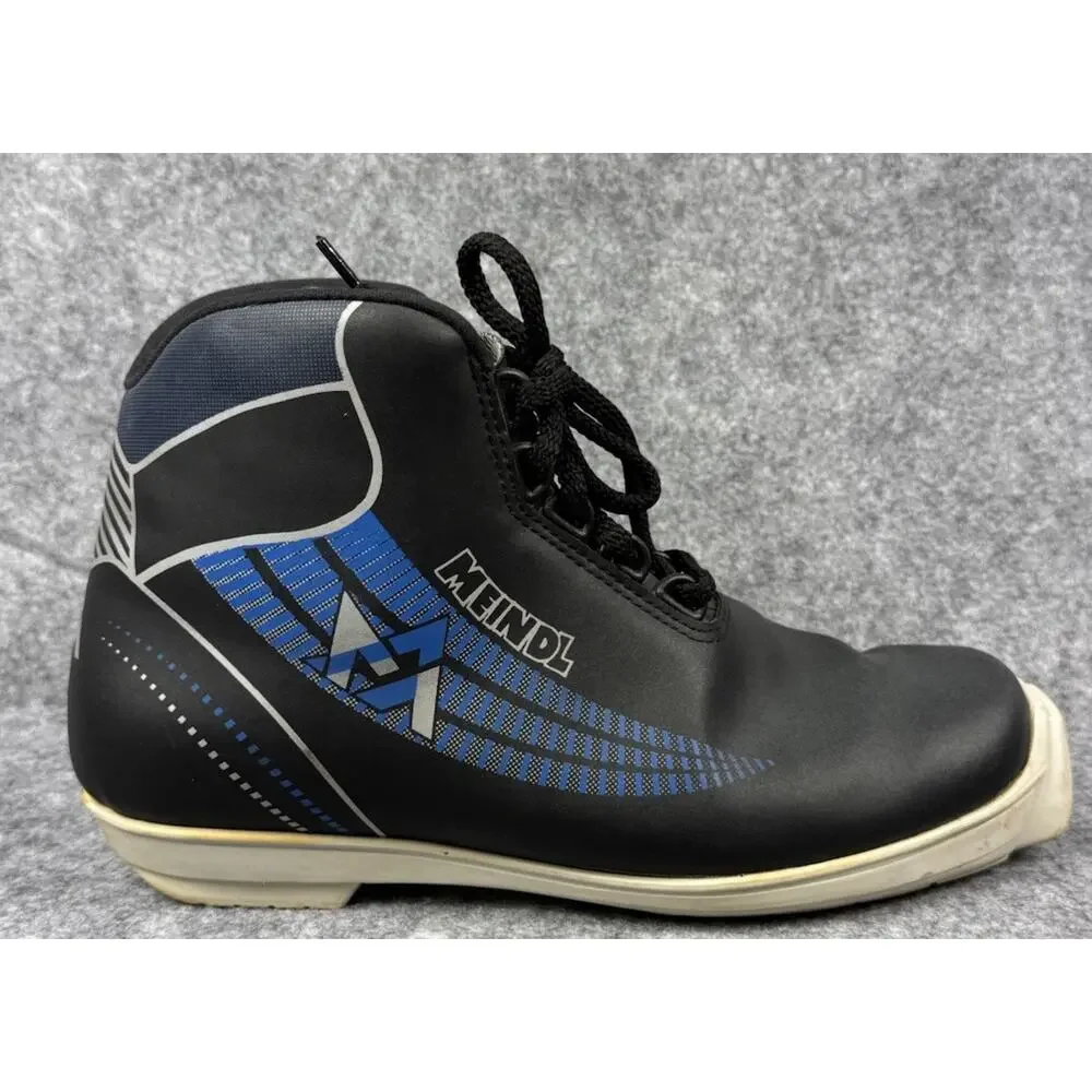 Vintage Meindl Cross Country Ski Boots Black Blue Lace Up Nordic Touring